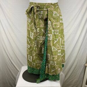 Maria Reversible Wrap Maxi Skirt Green Floral Geometric Boho Festival Large